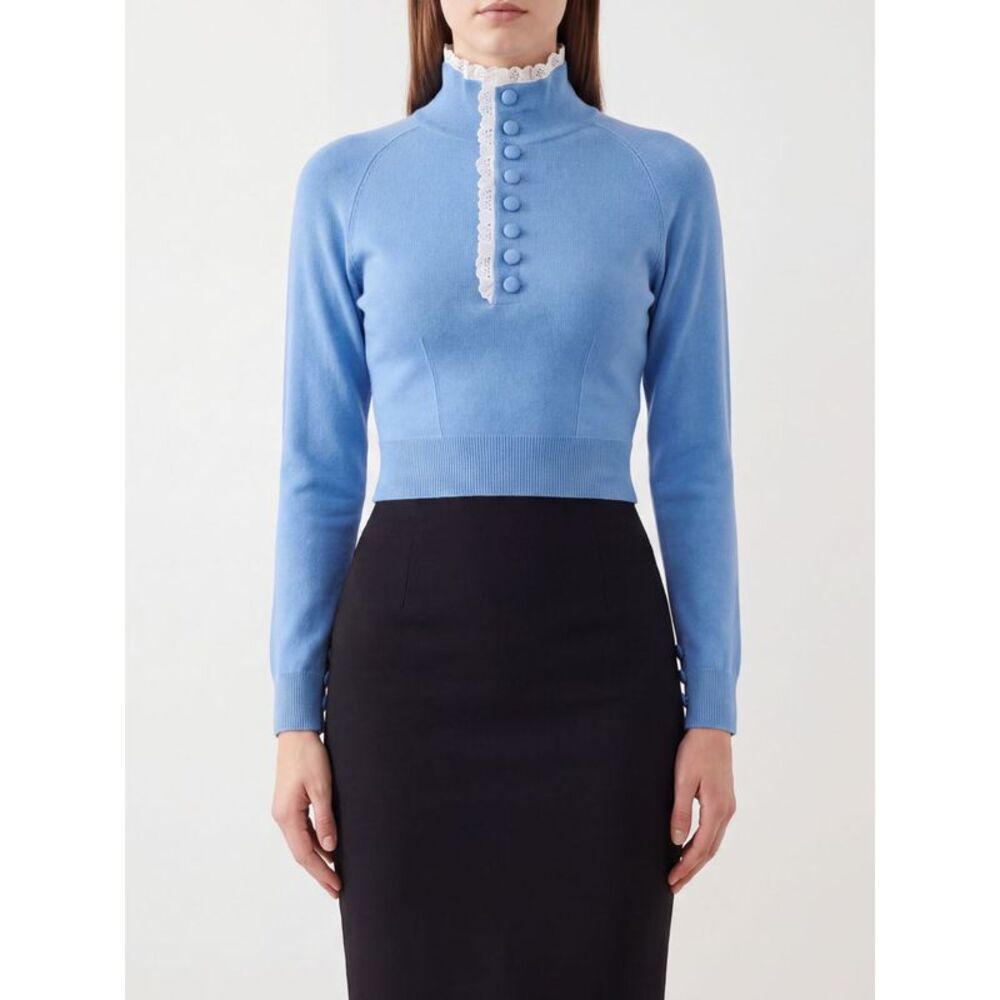 Chloe Women Cropped Slim Fit Wool Chloe Jumper With Ruffles And Embroidery